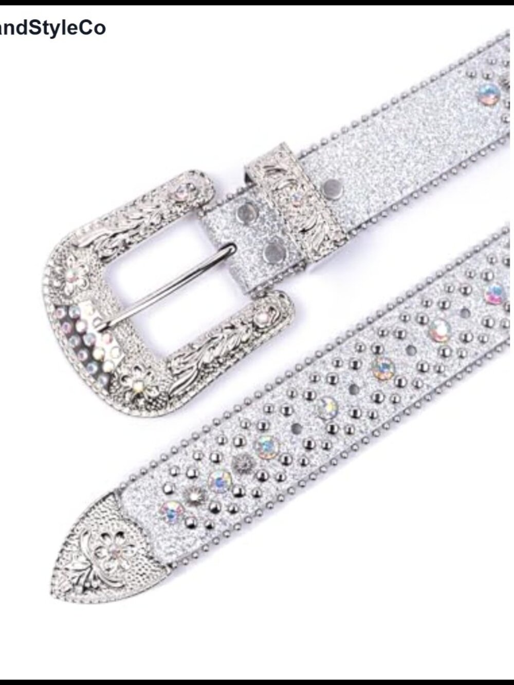 Rhinestone Bling Gothic Belt Faux Leather Western Cowboy for Jeans - Picture 3 of 4